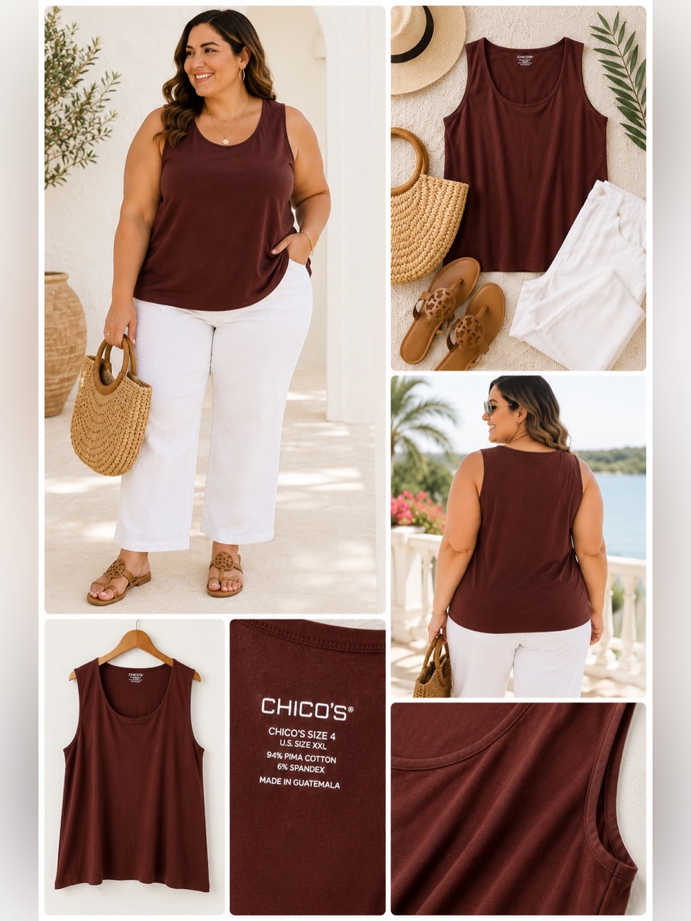 Chico’s Brown Pima Cotton Stretch Tank Top XXL Sleeveless Layering Basic Soft